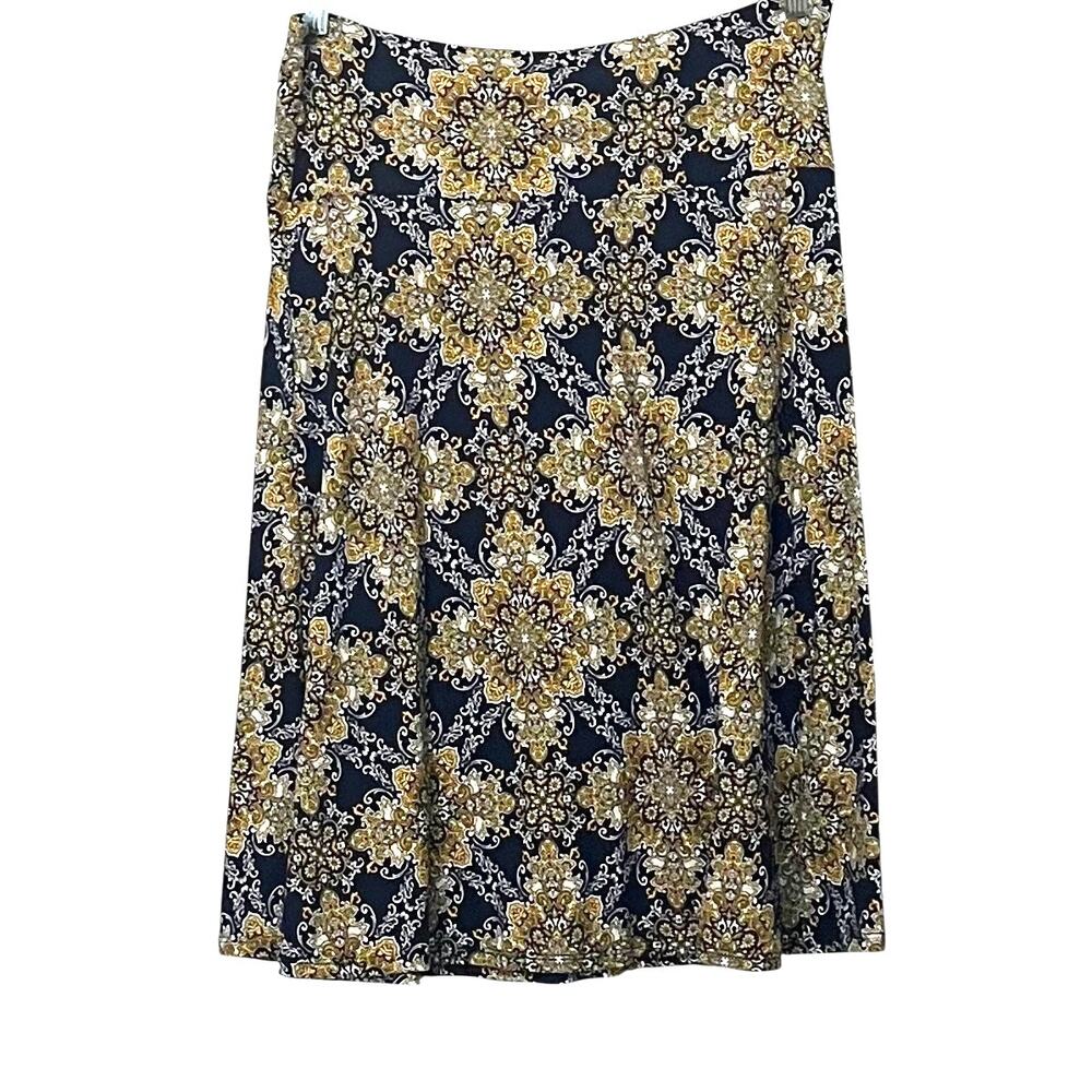 STITCH FIX COLETTE MALI BRUSHED KNIT SKIRT, WOMENS, XL, BLUE/YELLOW ABSTRACT